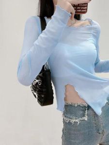 เสื้อเชิ้ตแขนยาวผ้าไหมน้ำแข็งสำหรับผู้หญิง เสื้อชั้นในลายลูกไม้ ทรงเข้ารูป สไตล์ฤดูใบไม้ผลิและฤดูร้อน ปกโปโล คอตั้ง