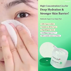 Medicube Super Cica Pad Centella Asiatica Heart Leaf Toner Pad 88% Centella Extract Panthenol Vegan Soothing Calming Cotton Pad Hydrate Irritated Sensitive Skin Double-sided Facial Care Pad