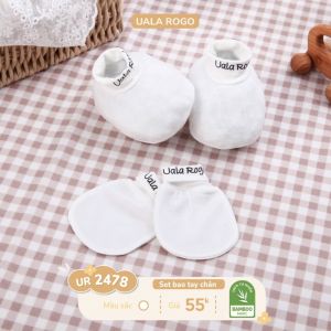 Set bao tay chân mũ sơ sinh cho bé Ualarogo vải sợi tre Bamboo co giãn thoáng mát thấm hút 2477 - 2478
