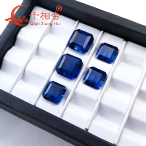 Square Chamfered Emerald Shape Lab Grown Sapphire AGL Certificate Royal/Cornflower Blue Natural Cut Synthetic Corundum Loose Gemstone With Visible Inclusions DIY Accessories