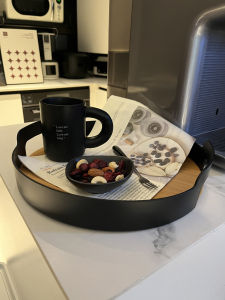 VIELE Black Wooden round Tray Japanese Style Serving Plate Cup Storage Cake Plate Home Use Dining Table Accessories