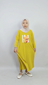 CF Kids Gamis Anak Perempuan Print DTF HI Bear Baju Muslim