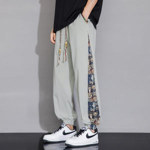 กางเกงลำลองชายผ้าไหมน้ำแข็งฤดูร้อน 2025 กางเกงขายาวทรงตรงแห้งเร็ว กางเกงขายาวทรงหลวมสำหรับวัยรุ่น กางเกงขายาวทรงตรง
