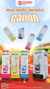 Mực nước Canon - inkMAX - BK: 135ml C/Y/M: 70ml- Mực nước dùng cho các dòng máy in phun Canon: G1800 / 2800 / 3800 / 1000 / 2000 / 3000 / 1100 / 2100 / 3100 / 1900 / 2900 / 3900