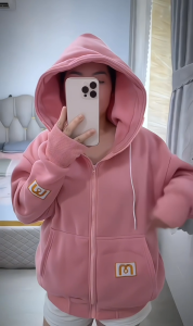 Áo khoác nỉ 4 túi form rộng thêu chữ nón to trùm đầu dây kéo cao tay bo chun xỏ ngón thời trang PTY68 STORE