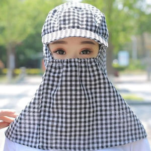 หน้ากากนิรภัยยูวีลายสก็อตของผู้หญิงหมวกบังแดดใหม่ฤดูร้อนหมวกบักเก็ตกลางแจ้งผ้าคลุมหน้าและคอเดินทางทำงานปีกกว้างหมวกเบสบอลเก็บชาการทำฟาร์มหมวกกันแดด