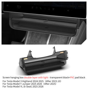 Under Screen Storage Box with Light for Tesla Model 3/Y/YL Juniper Central Control Hidden Storage Organizer Tray Accessories