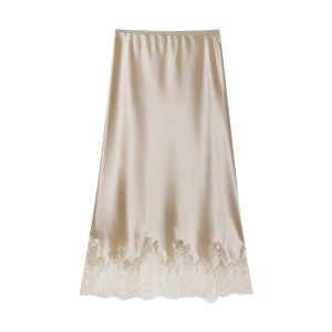 Heavy Embroidery Elegant Gentle Mid-length Lace Patchwork Satin-effect Acetate Skirt