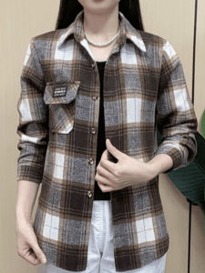 Autumn and Winter Easiest for Match Fashion Plaid Lapel Shirt Female G Fashion Casual Middle-Aged Mother Wear Oversized Loose Coat