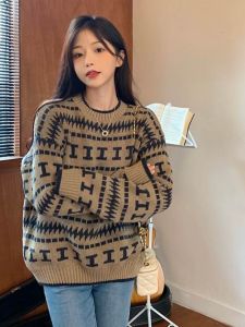 Ladies Loose Knitted Sweater Thickened Autumn Winter Spring Style Casual Comfortable Fashion Design Sense Long Sleeve round Neck Top