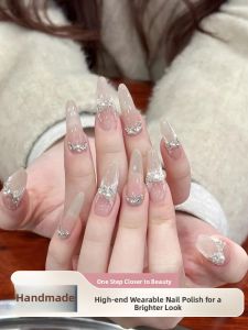 MONLEYTA | Handmade Short Nail Art Wearable Nail Tips 2025 New Year Style Finished Product High End Medium Long Wearable Nail Stickers