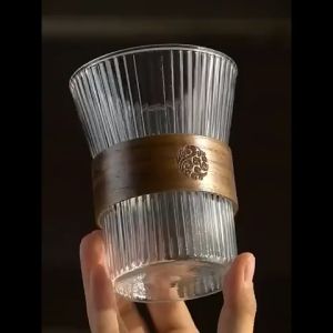 Gelas Kopi Teh Kaca Tahan Panas Dingin Japanese Style Handle Kayu 300 ML
