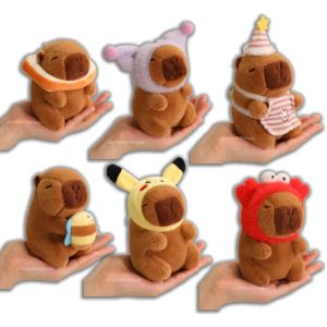 12cm Capybara Small Pendant Simulation Capibara Plushies Anime Toy With Pikachu Rabbit Cat Hat Doll Stuffed Animal Gifts