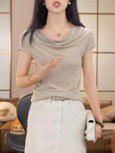Thin Summer Cool Elegant One-shoulder Short Sleeve T-Shirt