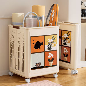 Portable Yoga Mat Storage Basket with Wheels Fitness Equipment Organizer Box Home Gym Accessories Storage Solution