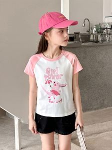 27home Pure Cotton Short Sleeve T-shirt for Girls Baby Clothes Summer Season Cartoon Print Breathable Comfortable Kids Wear