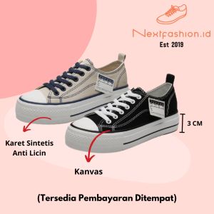 Sepatu Sneakers Kanvas Wanita Kasual Sport Shoes Warna Hitam Putih Nextfashion 219