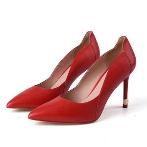 Le Saunda Womens Pointed Toe High Heels Leather Slip-On Shoes Comfortable Red Wedding Shoes Fashionable European Style