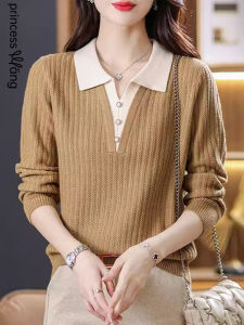 WANGGONGZHU | Elegant Wool Blend Polo Neck Base Layer Shirt For Women Fashionable Inner Wear Design Korean Style Long Sleeve Regular Fit