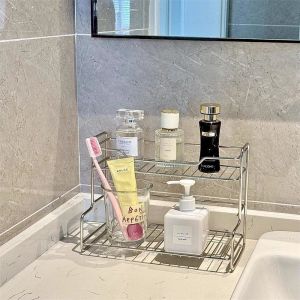 INS Style Stainless Steel Bathroom Rack Punch-free Bathroom Storage Rack Multifunctional Bedroom Kitchen Desktop Organizer