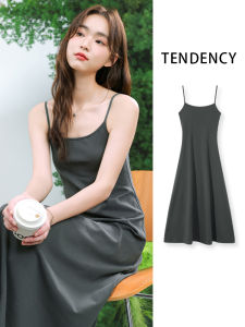 Jeanswest Summer Grey Slim Fit A-Line Long Dress Womens Strapless Waist-Cinching Casual Fashion Cotton Polyester Blend