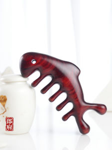 Large-Tooth Portable Massage Comb Fish-Style Design Purple Sandalwood Traditional Chinese Medicine Scalp Therapy Comb by Langfu