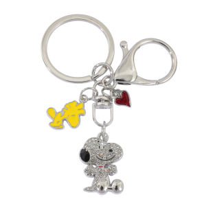 Bandai | Cartoon little white dog all-zircon keychain couple gift pendant cartoon dog collarbone key ring Valentines Day accessory