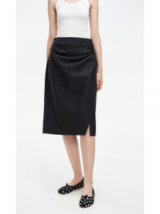 Wool Blend Asymmetric Pleated Summer Straight Midi Skirt