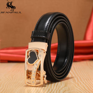 White Leather Belt with Automatic Buckle for Dresses and Pants Korean Style