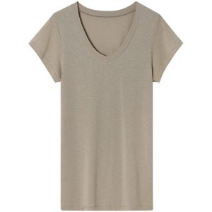 SOLWEIGE | SOLWEIGE Lenzing Lyocell Linen Cotton Blend T-Shirt Bell Sleeve Heart Neck Micro Elastic Not Tight Slim Fit Waist T-Shirt