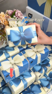 【20 Packs】Botare Luxury Bow Facial Tissue Paper 4-Ply 400 Sheets Extra Thick Large Size (140x175mm) One Pack Equals Two Soft Skin-Friendly Wood Pulp For Face & Household