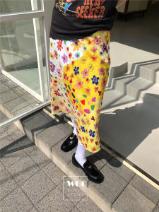 Exclusive Niche Style Youth Age-Reducing Color Matching Multi-Color Little Flower Print Back Elastic Waist Mid Length Long Length Skirt