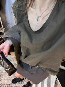 Summer Womens Loose Fit Short Sleeve T-Shirt U-Neck Low Cut Sweet And Spicy Style Casual Comfortable Breathable Cotton Top