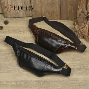EDERN Retro Genuine Leather Waist Bag for Men Casual Sport Chest Bag Outdoor Crossbody Bag Cowhide Sling Bag Mens Fanny Bag Phone Pouch