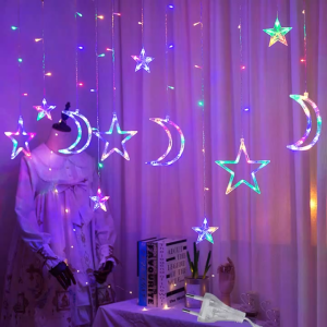 Moon Star Fairy Light 120 LED Decorative Curtain Light Christmas Birthday Room Decoration Lights