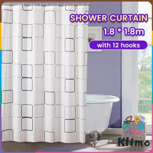 KLIMO Bathroom Waterproof Shower Curtain Cartoon Pattern 1.8*1.8m With 12 Hooks