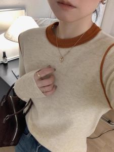 เสื้อสเวตเตอร์ถักคอปกมนทรงสลิมฟิตผู้หญิง เสื้อชั้นในผ้าขนสัตว์แขนยาว ทรงปกติ ฤดูใบไม้ร่วง/ฤดูหนาว เสื้อชั้นในแบบสวมหัว