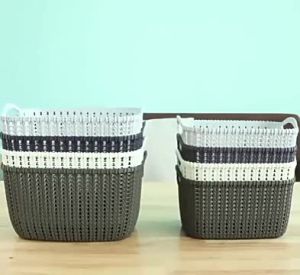 AOJN 【จัดส่งในท้องถิ่นในประเทศไทย】ตะกร้าเก็บของตั้งโต๊ะสานหวายเทียมตะกร้าเก็บของพลาสติกกล่องเก็บของในครัวตะกร้าเก็บของใส่อาบน้ำในห้องน้ำ