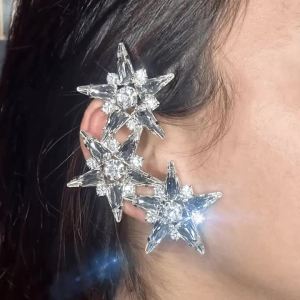 Stonefans Elegant Crystal Star Ear Cuff Earrings Without Piercing Jewelry 2025 Trend Bridal Large Rhinestone Earrings for Women
