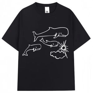 Sanrio | Whales and Sun Tattoo By Robe De Extremoduro T Shirts Men Women Fashion Casual Short Sleeve Oversized Cotton Tshirt Streetwear