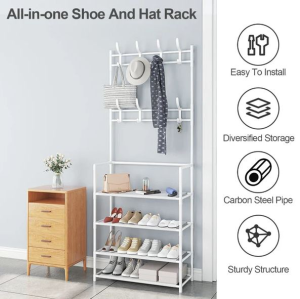 Rak Gantungan baju dan Rak Sepatu Sederhana Rak Topi Rak Susun Portable Stand Hanger Multifungsi