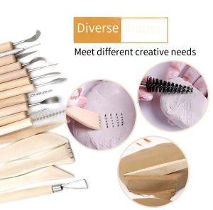 5pcs 11PCs Soft Clay Sculpture Pottery Tool DIY Handmade Carving  Set with Wooden Handle Ceramics Modeling Graving Tools