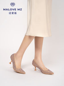 รองเท้าส้นสูงหัวแหลมประดับเพชรสำหรับผู้หญิง ทรงสวมสบาย สไตล์ฝรั่งเศส สง่างาม รองเท้าแต่งงาน รองเท้าแฟชั่นฤดูร้อน 2024