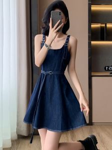 Korean Style Denim Halter Dress Women Summer Fashion Sleeveless Short Skirt Unique Design Sensation Dress for Women