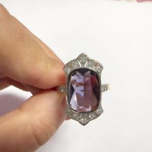 Huitan Women Vintage Ring Geometric Design Inlaid Shiny Purple Cubic Zirconia Party Daily Fashion Two Tone Accessories Jewelry