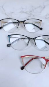👓กรอบแว่นตา FUR รุ่น 1402 - C10 ครึ่งกรอบสีแดง-แถบชมพูนู๊ด ขาสีทอง Vintage ทรงสวย ใส่สบาย