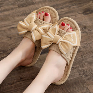 Cute Butterfly Knot Indoor Slippers Couples Cotton Bottom Anti-Slip Noiseless for Tile Floor Men Women All Seasons Home Comfortable