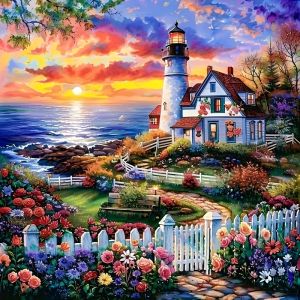 HUACAN Cross Embroidery Sets Lighthouse Landscape Seaside House DMC Thread Hand Sewing Home Decor Items 11CT Handmade Crafts
