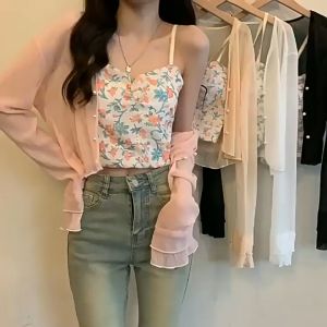 Tank Top Bra Pakaian Dalam Motif Bunga Camisol Chest Pad French Style JCKS15