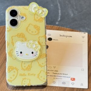 Korea Candy 3D Bowknot Hello Kitty Phone Case For iphone 16 15 14 Pro Max 13 Silicone Shockproof Holder Stand Back Cover